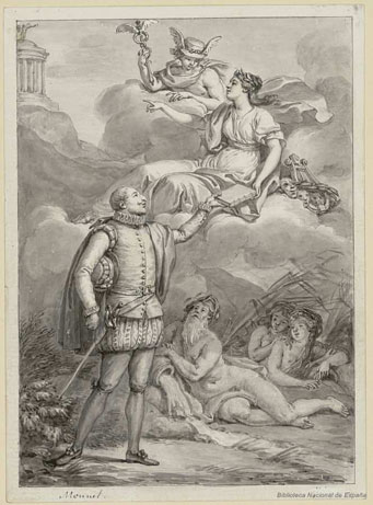 Cervantes entregando su Don Quijote a la Musa Talía